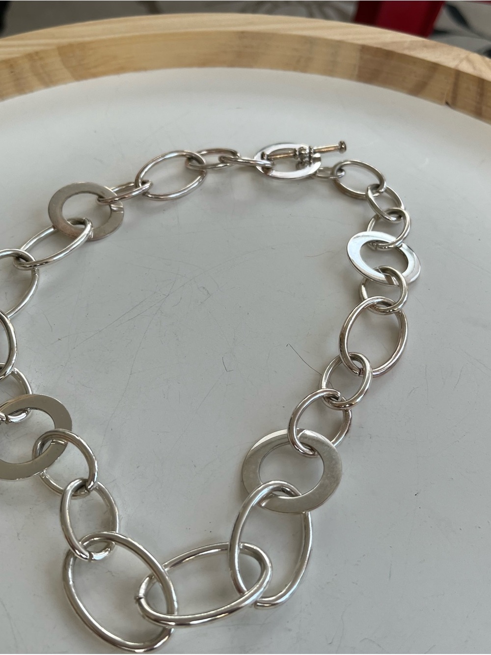 Silver-Tone Link Necklace with Round Accent - Picture 3 of 5
